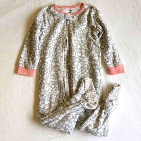 carter's silver ballerina fleece zipper footie sleeper pajamas 2T toddler girls - Picture 1 of 7